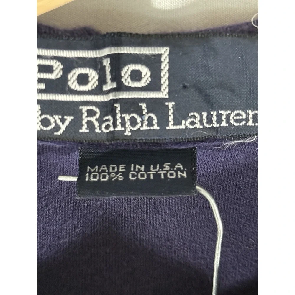 POLO Ralph Lauren Golf‎ Shirt Navy Blue w/ White Placket Flag Print on Arm Men L
